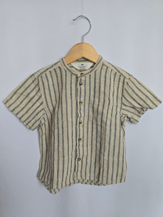 H&M Beige Stripe Linen Blend Button Up • 18-24 months