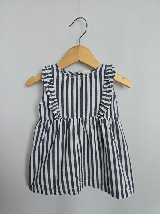 H&M Blue Pin Stripe Ruffle Shoulder Dress • 6-9 months