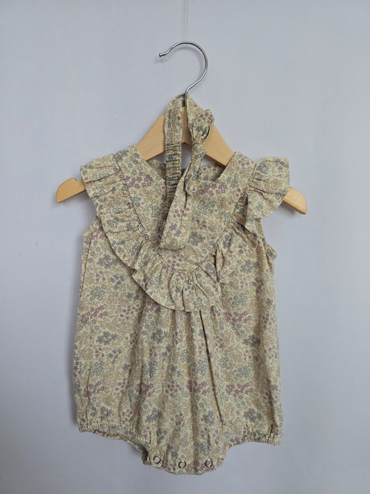Rylee + Cru Pastel Floral Organic Cotton Bubble Romper & Headband • 3-6 months