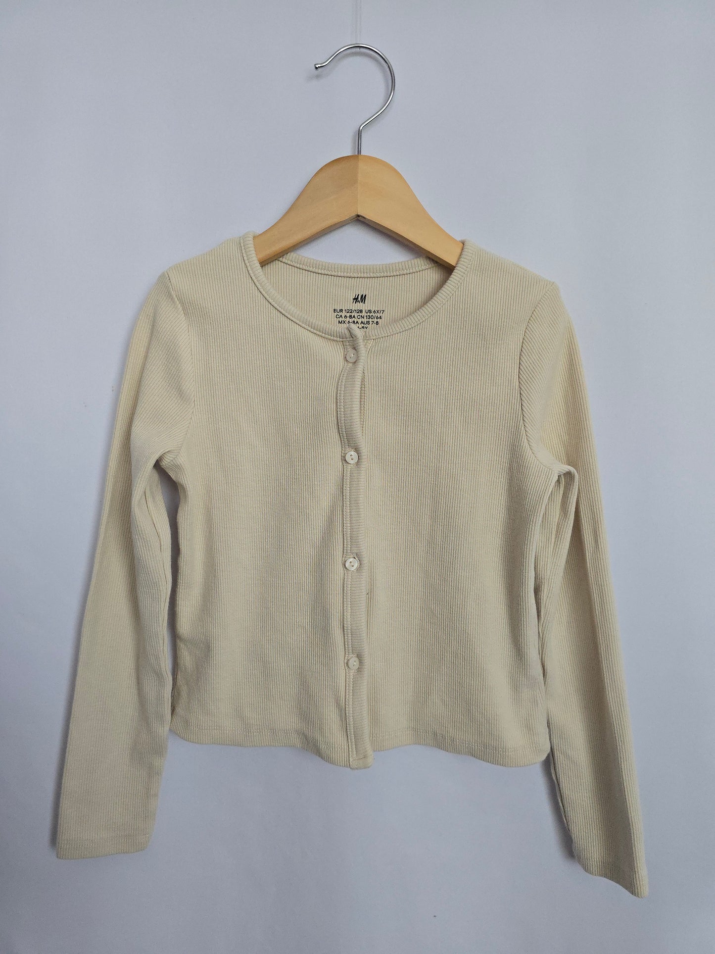 H&M Cream Ribbed Button Up • 6-8 years