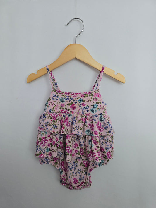 Posh Peanut Pink Floral Tiered Bodysuit • 3-6 months