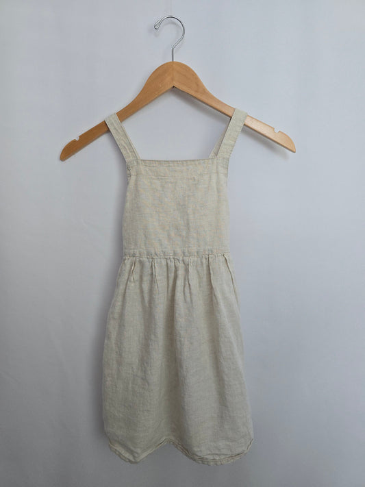 H&M Oat Linen Pinafore Dress • 5-6 years