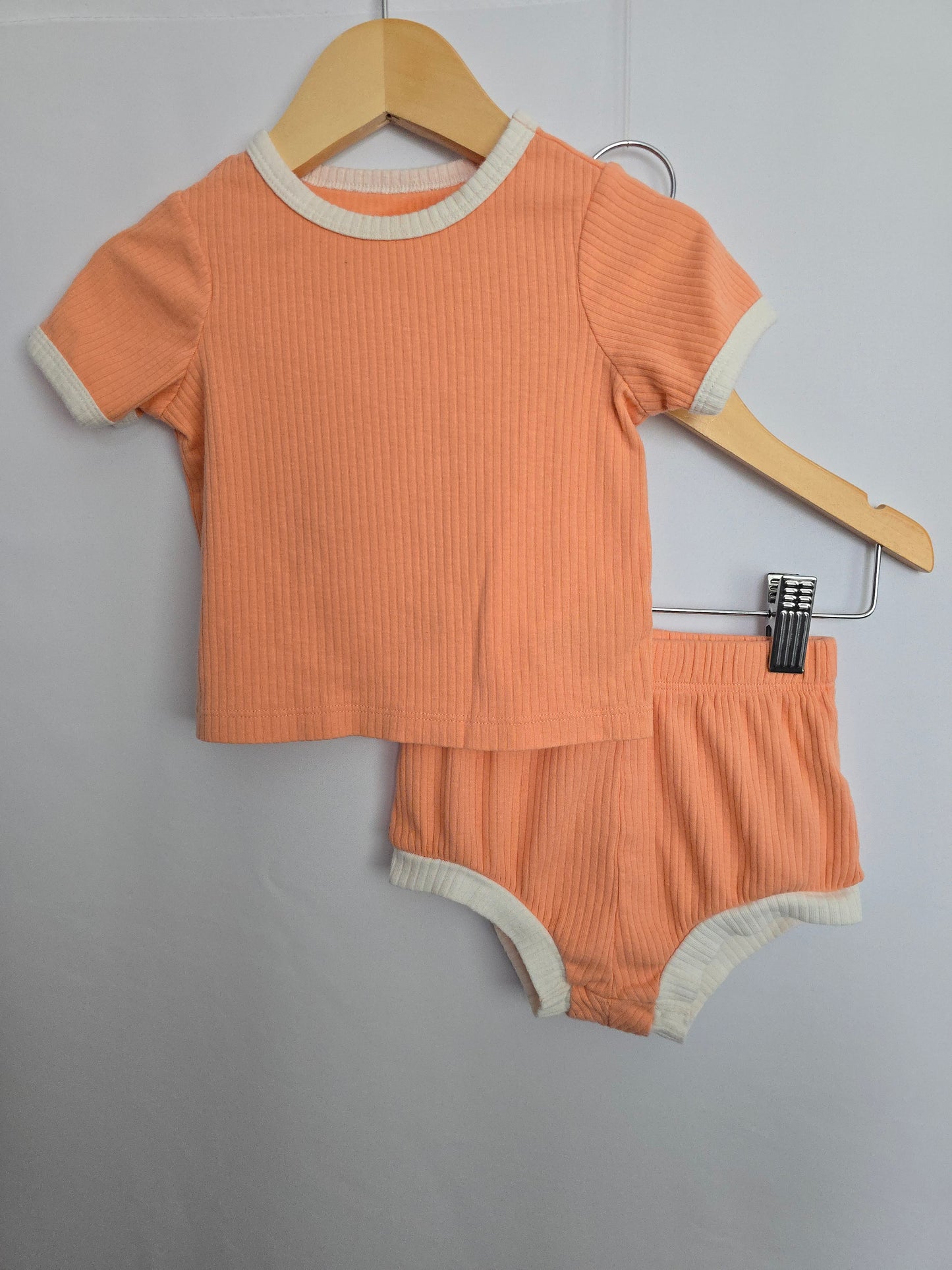 Cat & Jack Coral Ribbed Tee & Shorts Set • 12 months