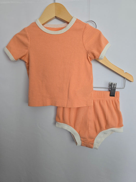Cat & Jack Coral Ribbed Tee & Shorts Set • 12 months