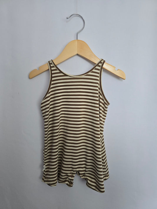 Bambi & Birdie Brown Stripe Shortie Romper • 3-6 months