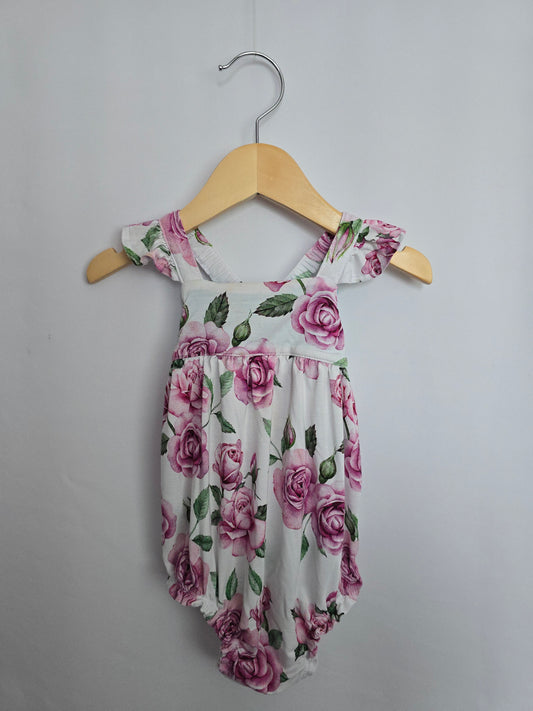 Posh Peanut Rose Floral Ruffle Bubble Romper • 6-12 months