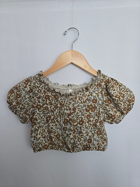 Rylee + Cru Brown Floral Button Up *stain*  • 4-5 years
