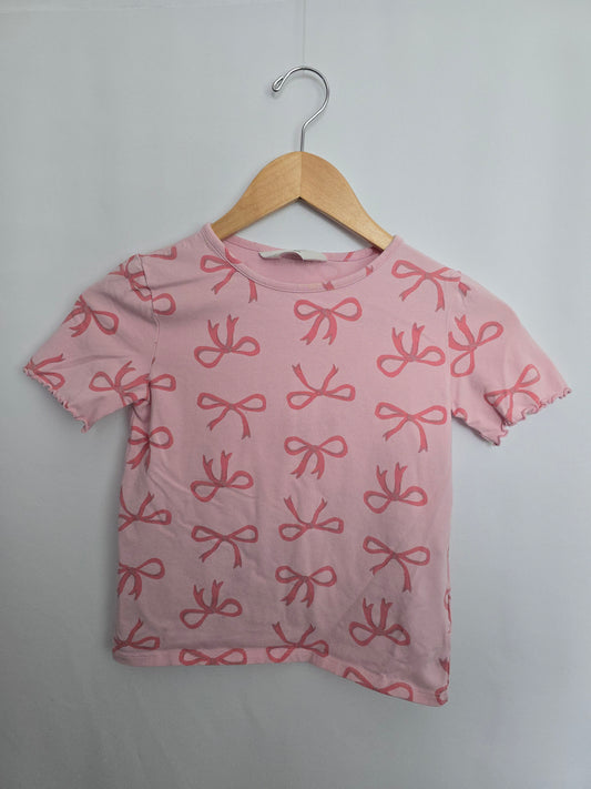H&M Pink Bows Lettuce Hem Tee • 8-10 years