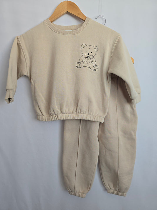 Zara Tan Teddy Sweater & Sweats Set • 5-6 years