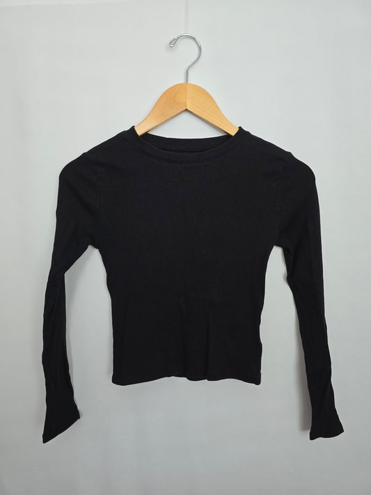 H&M Ribbed Black Long Sleeve Shirt • 10-12 years
