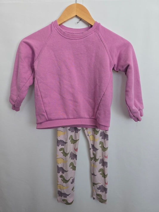 Zara Pink Dinosaur Crewneck & Leggings Set • 4-5 years