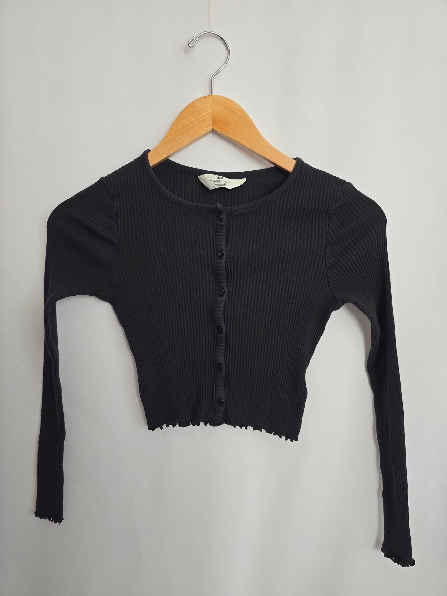 H&M Black Ribbed Button Up Shirt • 8-10 years