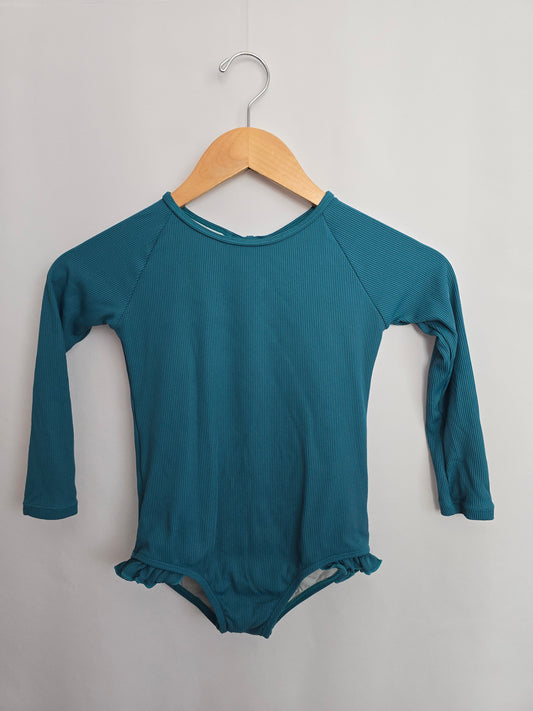 Current Tyed Ocean Ribbed Ruffle Sunsuit • 6-7 years
