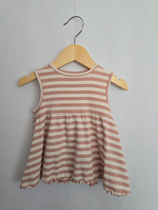 Next Pink Stripe Lettuce Hem Dress • 12-18 months