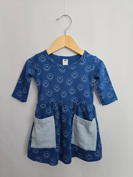 Little & Lively Blue Smiley Pocket Dress • 6-12 months