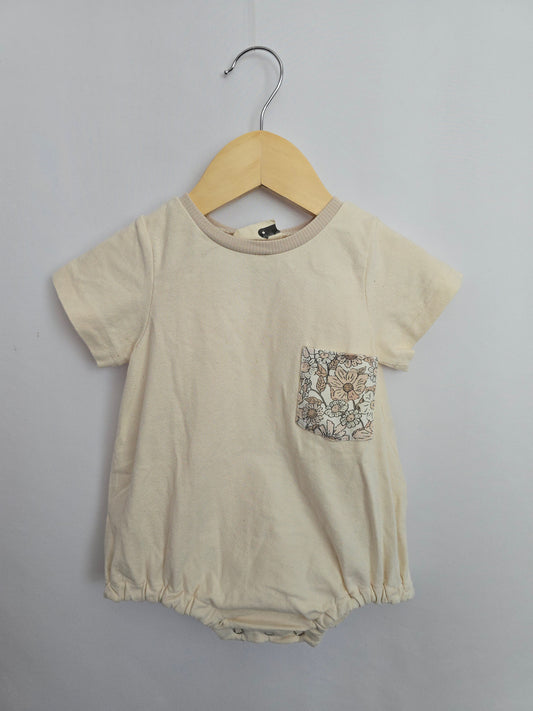 Peepa Handmade Cream Floral Pocket Romper  • 6-12 months