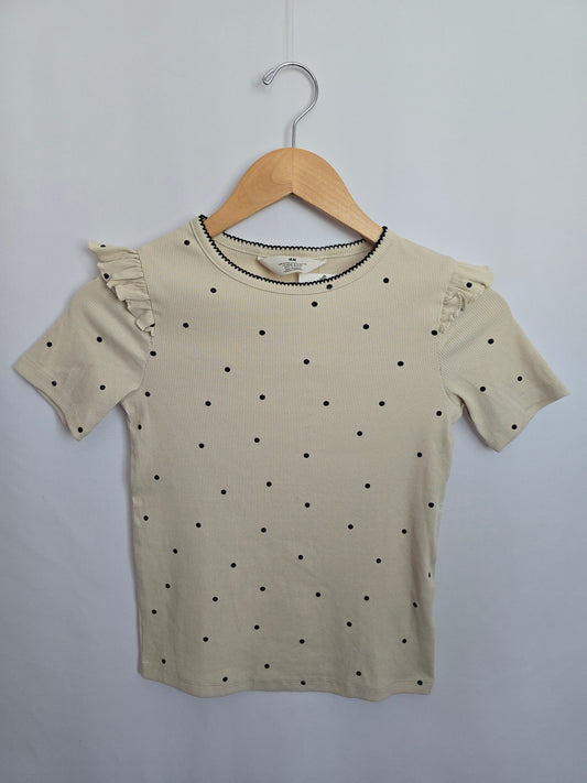 NEW H&M Polkadot Ruffle Shoulder Tee • 8-10 years