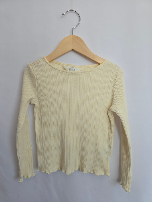 H&M Butter Ribbed Lettuce Hem Long Sleeve Shirt • 6-8 years