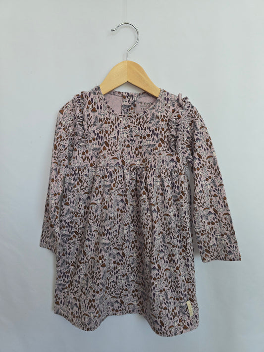Minymo Organic Cotton Mushroom Ruffle Sleeve Dress • 4 years