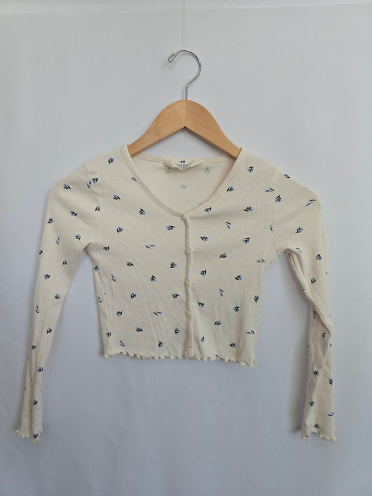H&M Cream Ribbed Floral Long Sleeve Shirt • 8-10 years