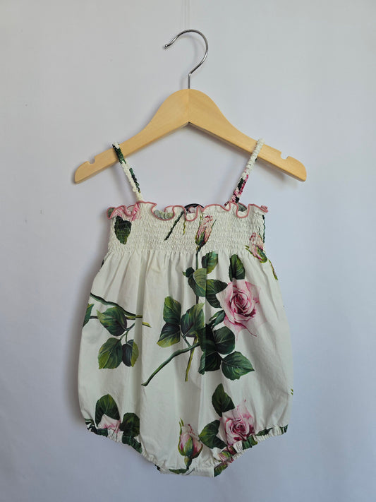 Dolce Gabana Roses Cotton Smocked Bubble Romper • 12-18 months