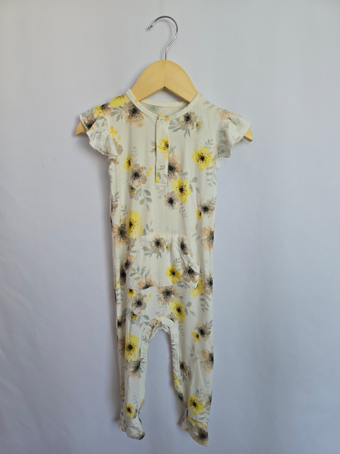 Belan J Floral Ruffle Sleeve Snap Romper • 12-18 months