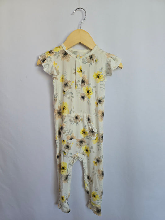 Belan J Floral Ruffle Sleeve Snap Romper • 12-18 months