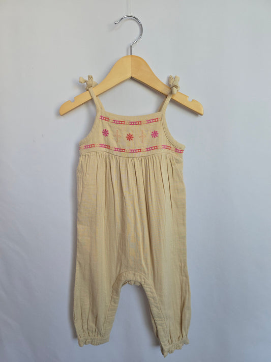 NEW Old Navy Tan Muslin Cotton Romper • 6-12 months