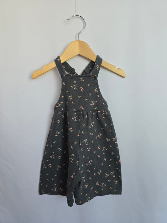 Zara Grey Floral Wide Leg Overalls • 3-6 months
