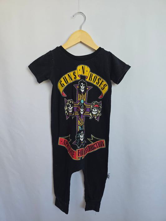 Small Shop Upcycled Guns N Roses Tee Romper • 2-3 years