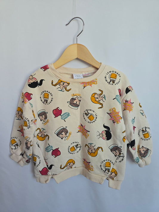 Zara Sweet Vitamin Graphic Crew • 2-3 years