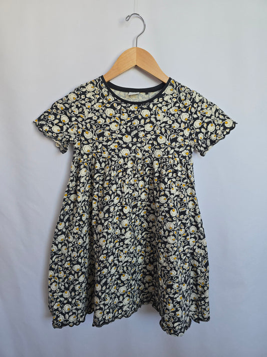 Next Navy Floral Lettuce Hem Dress • 6-7 years