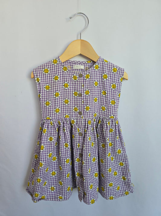 Next Purple Gingham Daisies Dress • 12-24 months