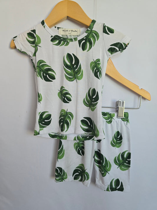Bambi & Birdie Monstera Shorts Set • 0-3 months