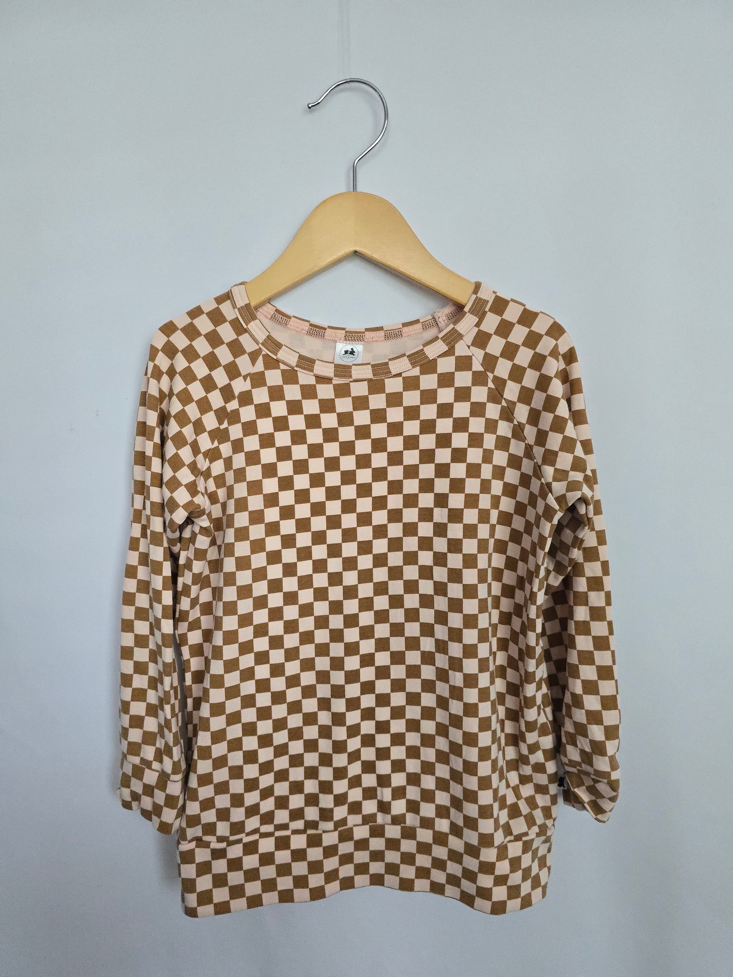 Little & Lively Pink Checkered Crewneck • 5-6 years
