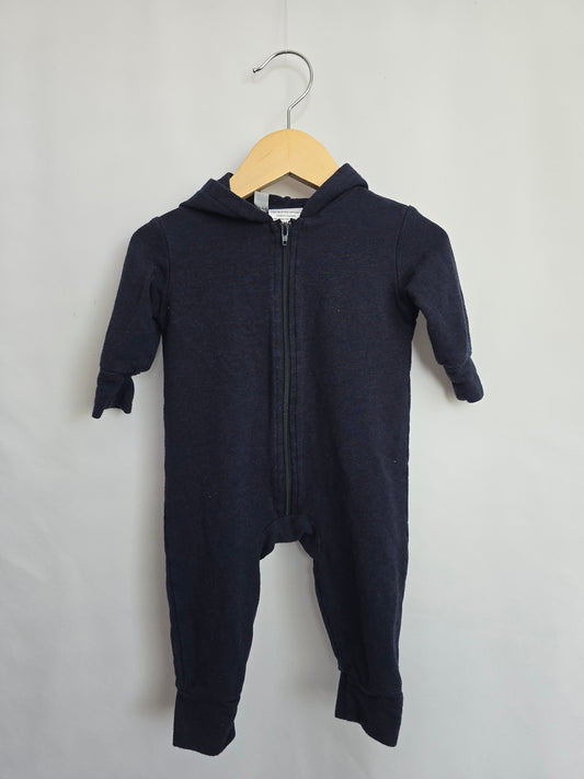 Tiny Button Apparel Navy Zip Hooded Romper • 0-6 months