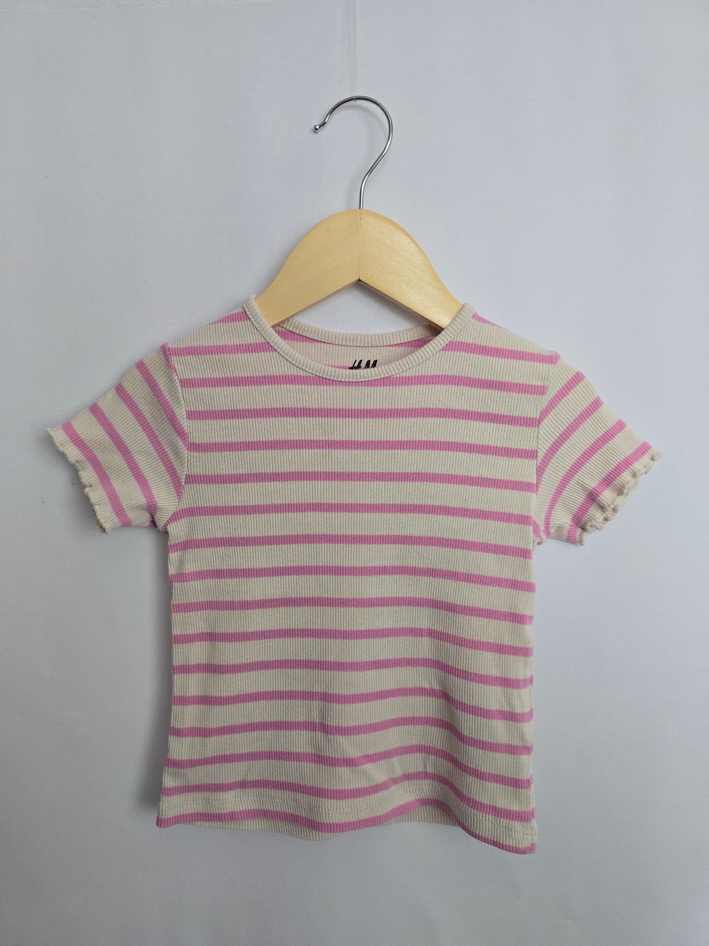 H&M Pink Stripe Lettuce Hem Tee • 2-4 years