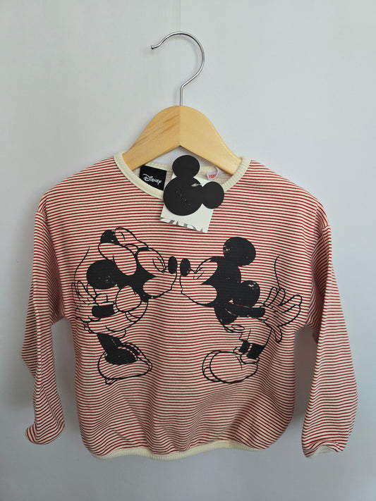NEW Zara Red Stripe Minnie Terry Long Sleeve • 18 months