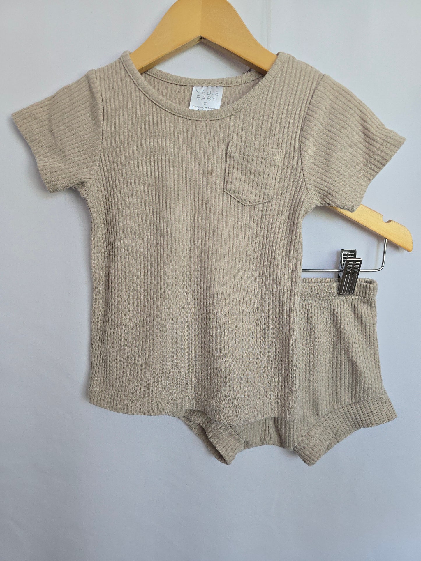 PLAY Mebie Baby Sand Ribbed Tee & Shorts Set • 2 years