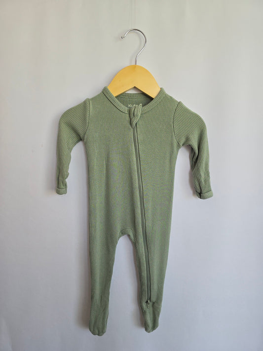 Kyte Thyme Ribbed Zip Footie • 0-3 months