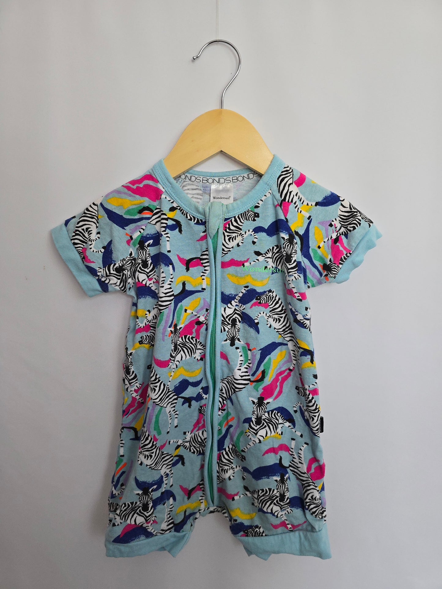 PLAY Bonds Wondersuit Blue Zebra Shortie • 6-12 months