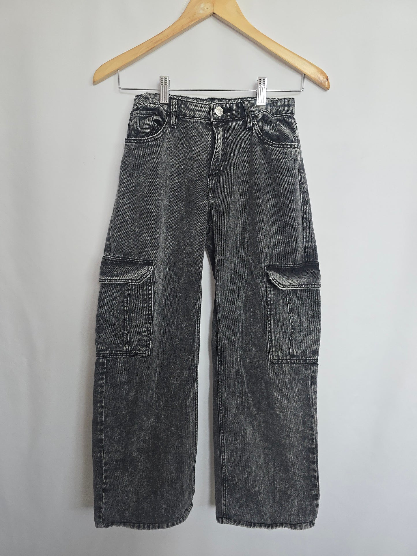 H&M Wide Leg Black Wash Denim • 11-12 years