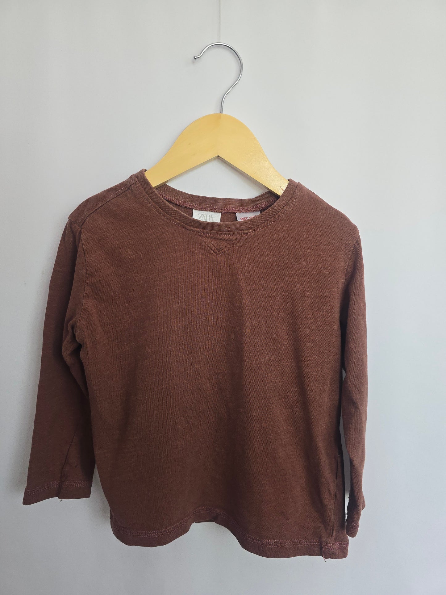 Zara Brown Basic Long Sleeve Shirt • 4-5 years