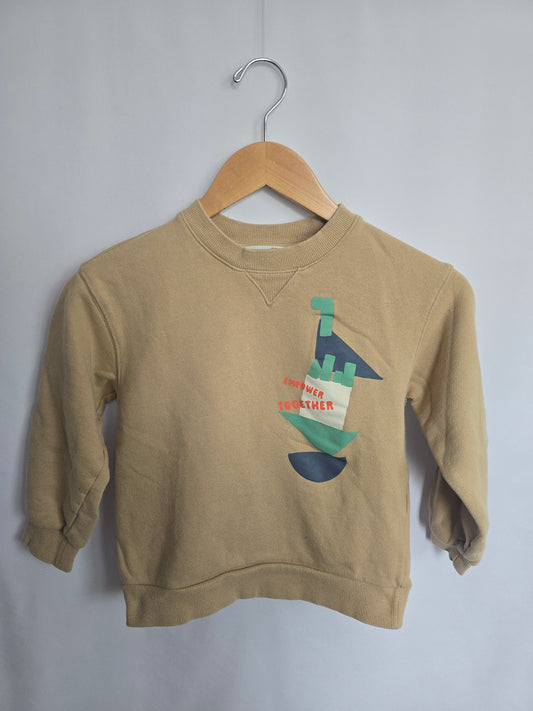 H&M Tan Better Together Dinosaur Crewneck • 6-8 years
