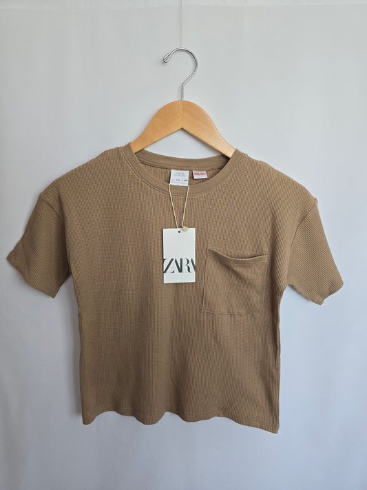 NEW Zara Tan Waffle Tee • 7-8 years