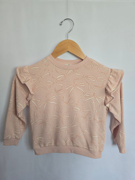 H&M Pink Bows Ruffle Shoulder Crewneck • 4-6 years