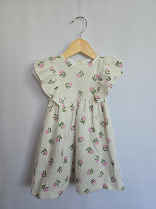 Zara Pink Flower Dress *stain* • 2-3 years