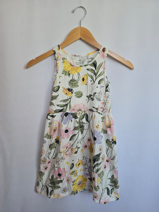 H&M White Rustic Floral Tank Dress • 6-8 years