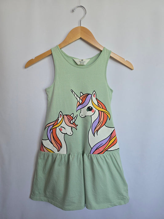 H&M Mint Unicorn Drop Peplum Dress • 6-8 years