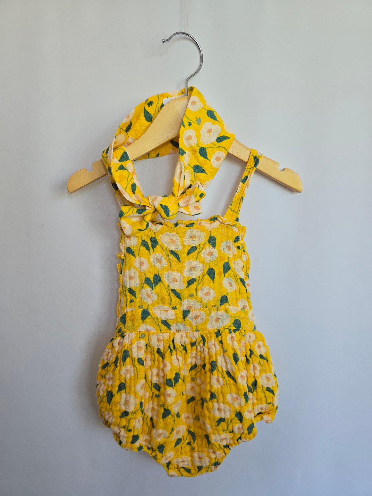 Angel Dear Yellow Daisy Cotton Bubble Romper & Headband • 12-18 months